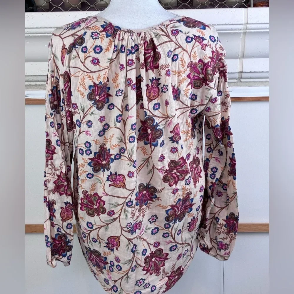 Chaps Ralph Lauren Europe Prairie Western Floral Blouse w/tie neck, oversized
